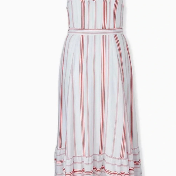 TORRID RED & WHITE STRIPE SHIRRED HEM FLOWY MAXI DRESS SZ 00 10/12 plus size - Picture 2 of 6